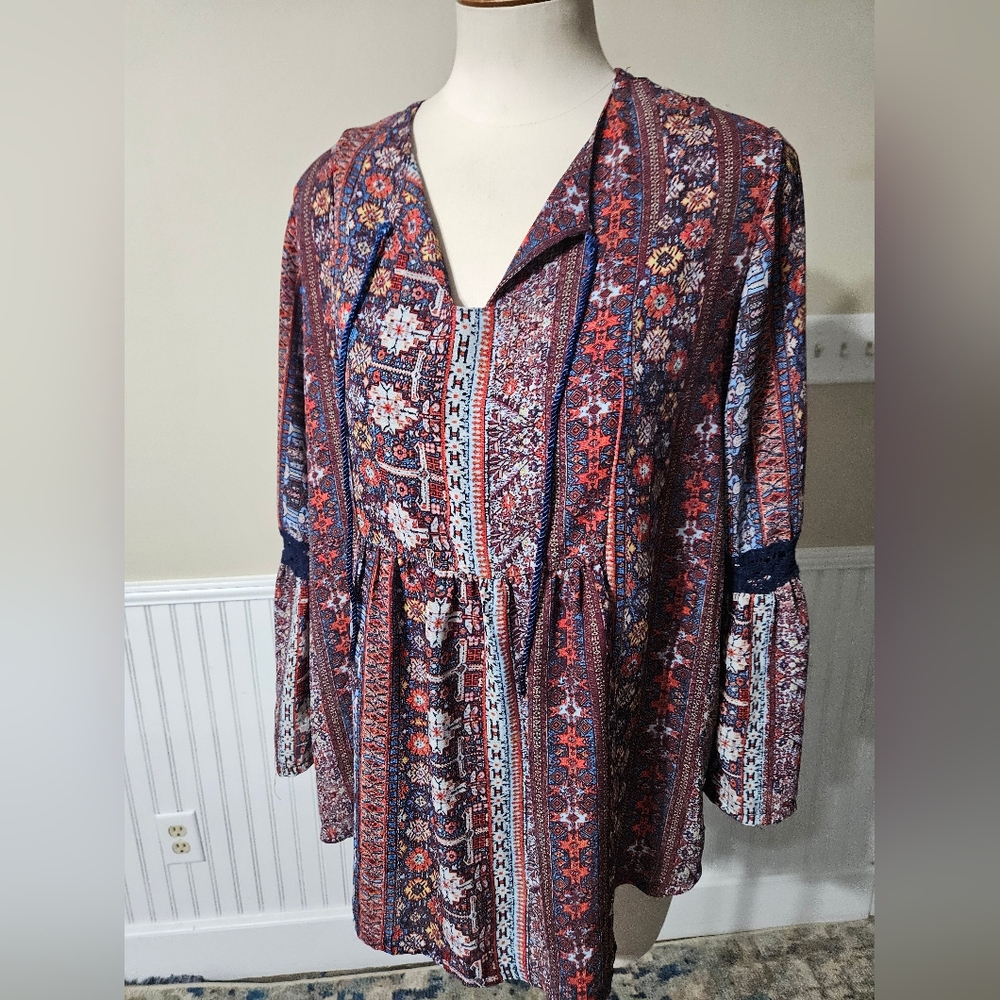 EUC New Directions Boho Patterned Blouse